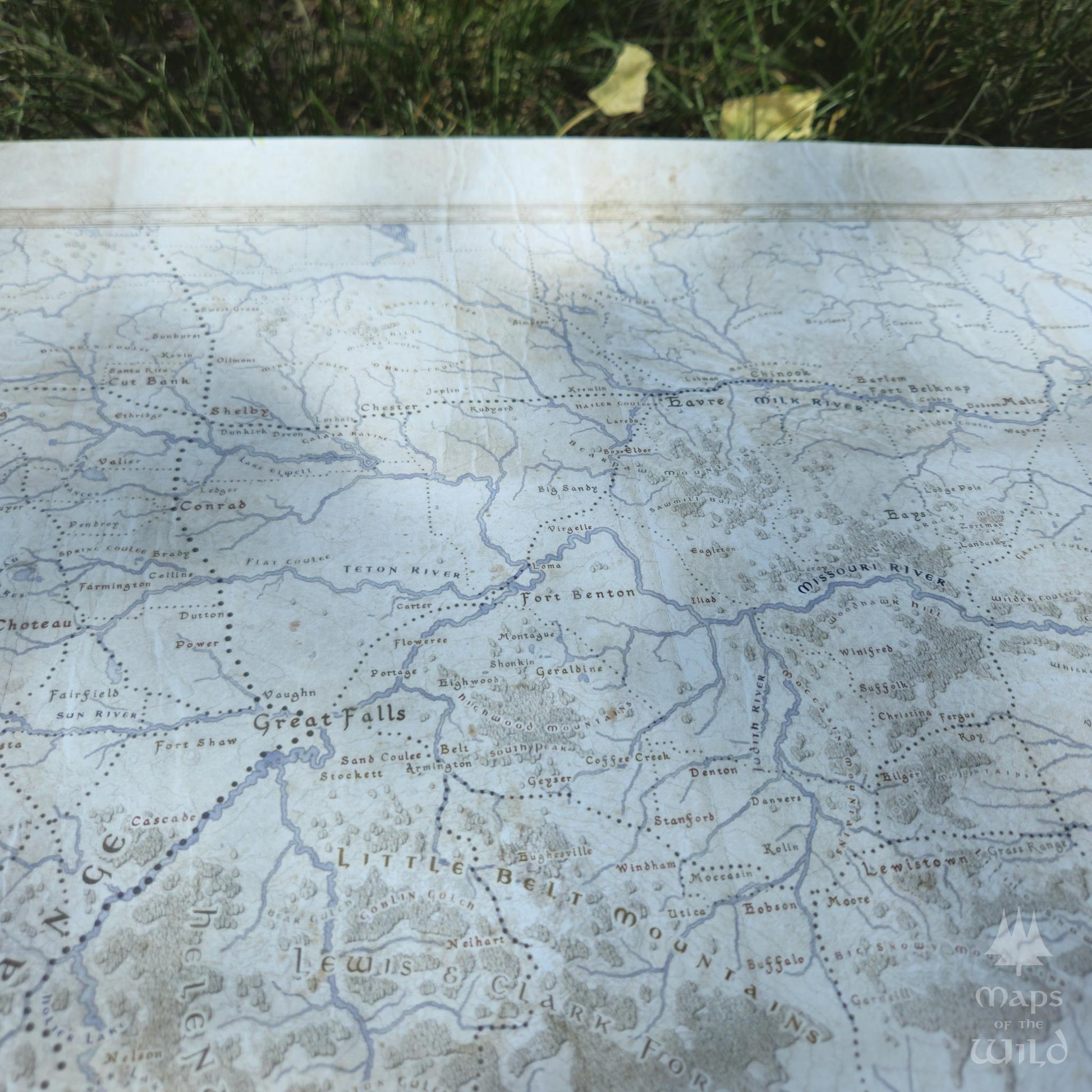 Montana wall map done in fantasy art style for home and office decor.