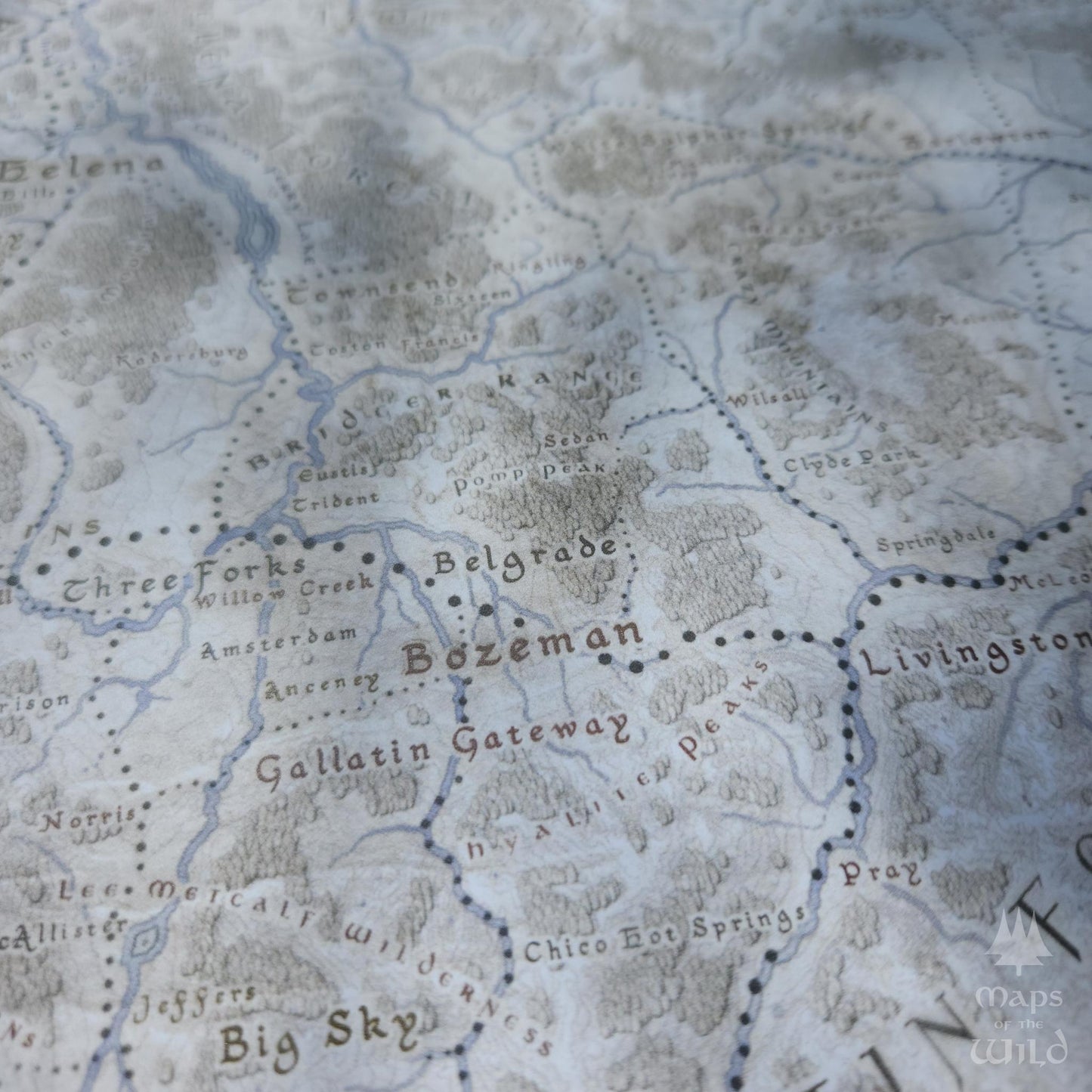 Montana wall map done in fantasy art style for home and office decor.