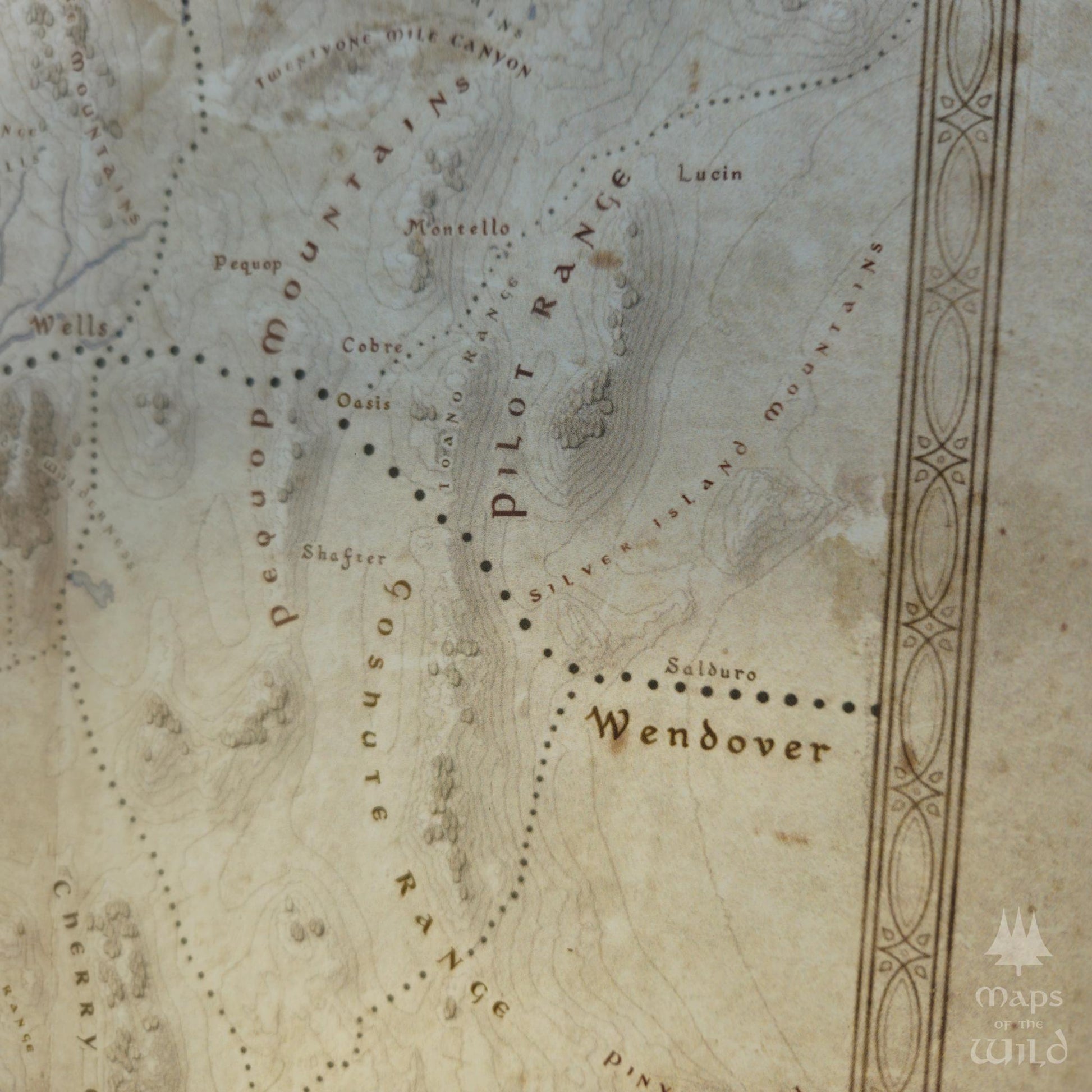Nevada wall map done in fantasy art style for home and office decor.