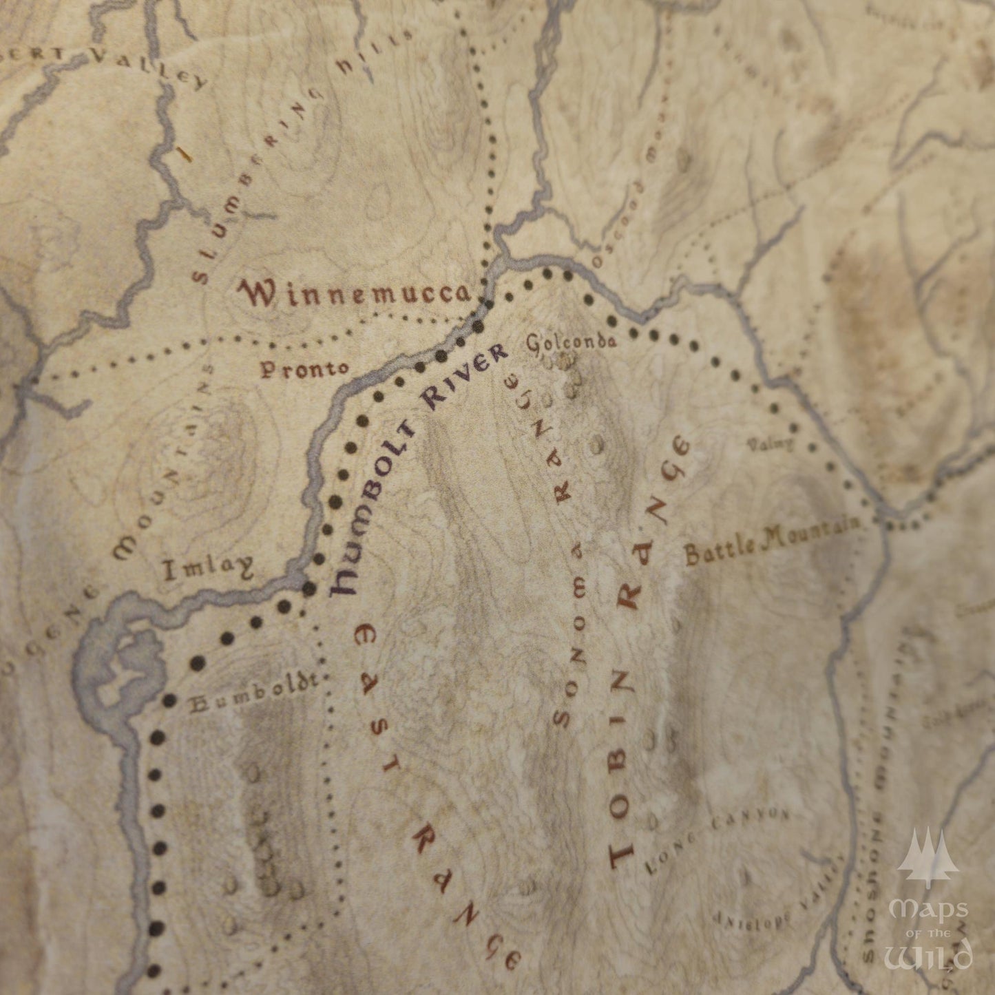 Nevada wall map done in fantasy art style for home and office decor.