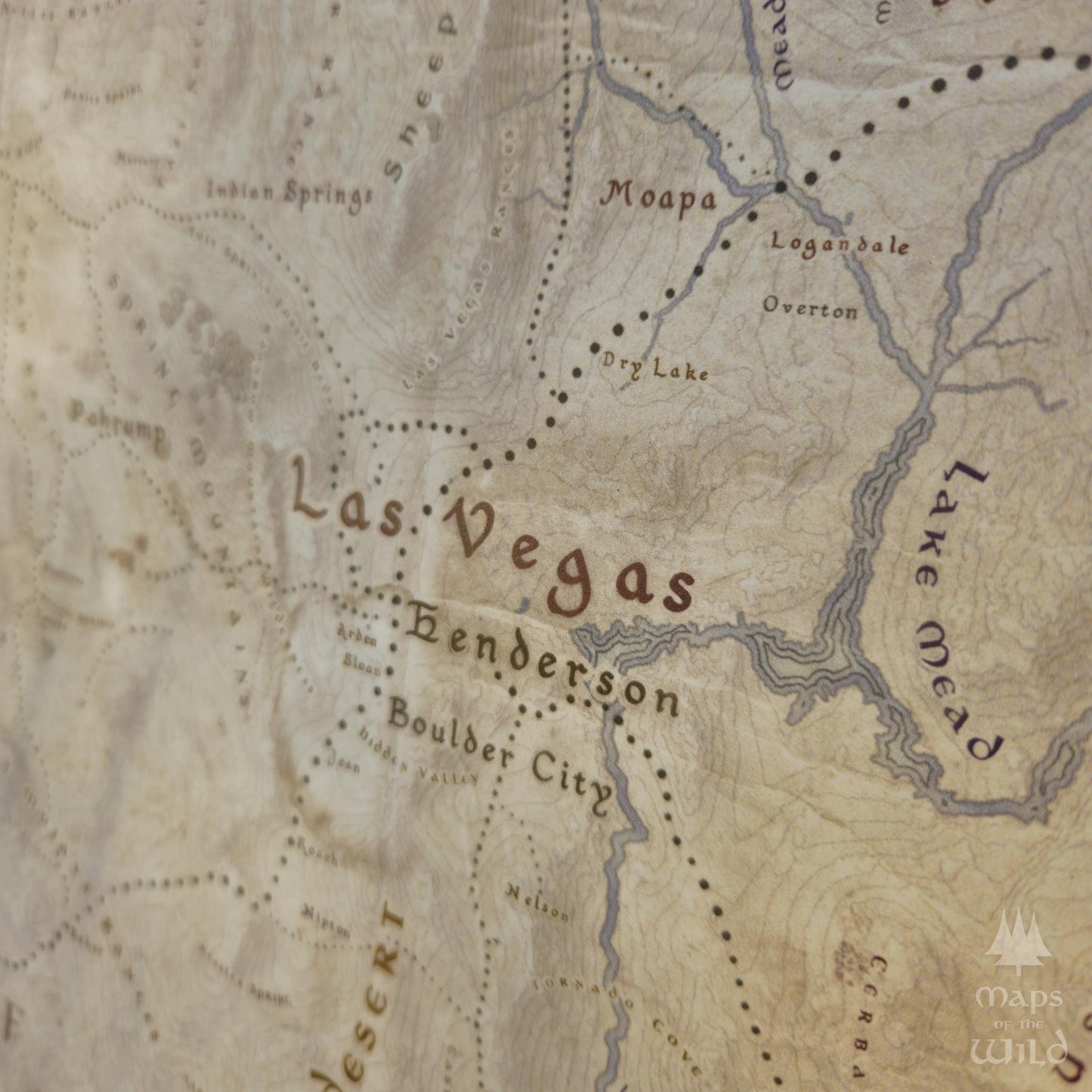 Nevada wall map done in fantasy art style for home and office decor.