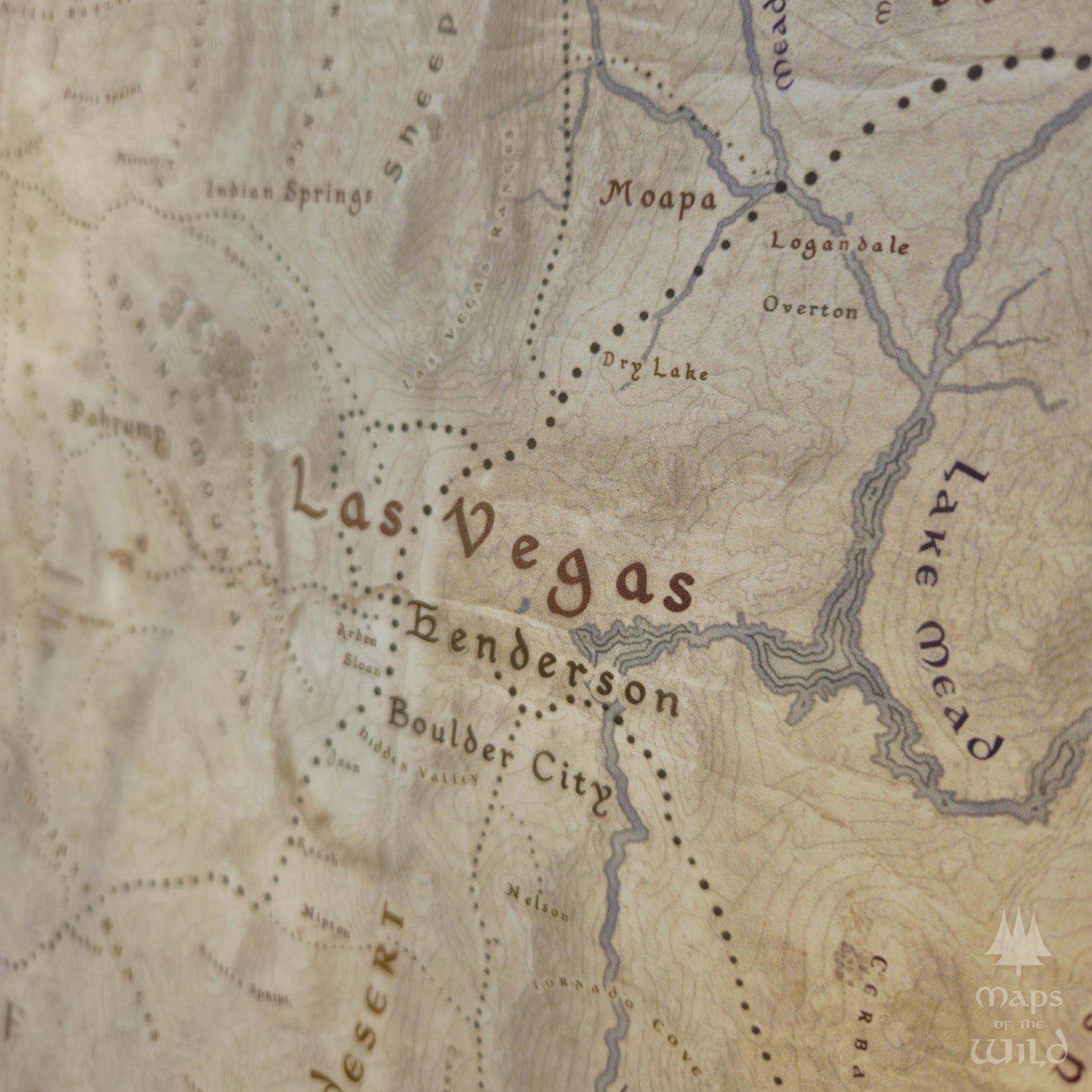 Nevada wall map done in fantasy art style for home and office decor.