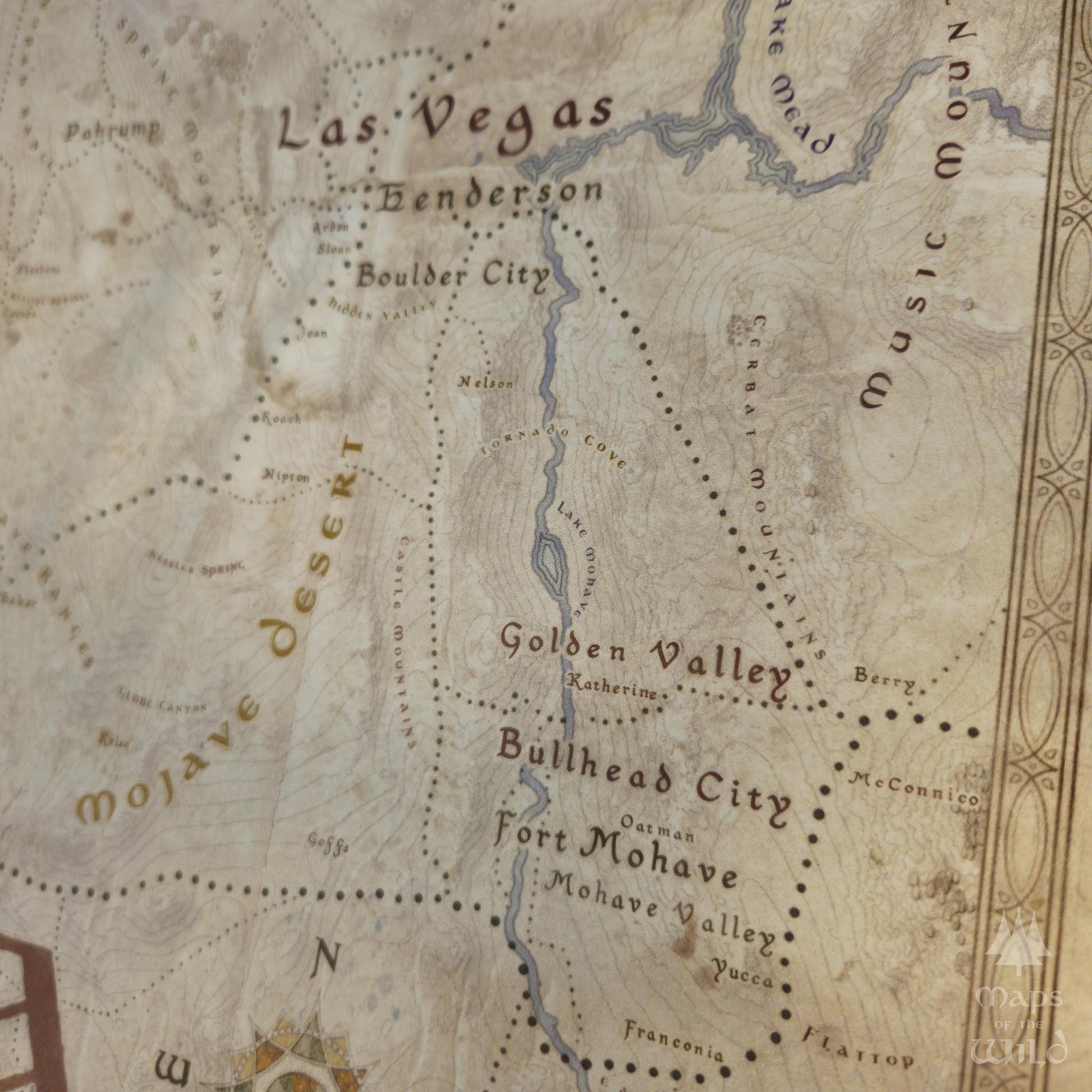 Nevada wall map done in fantasy art style for home and office decor.