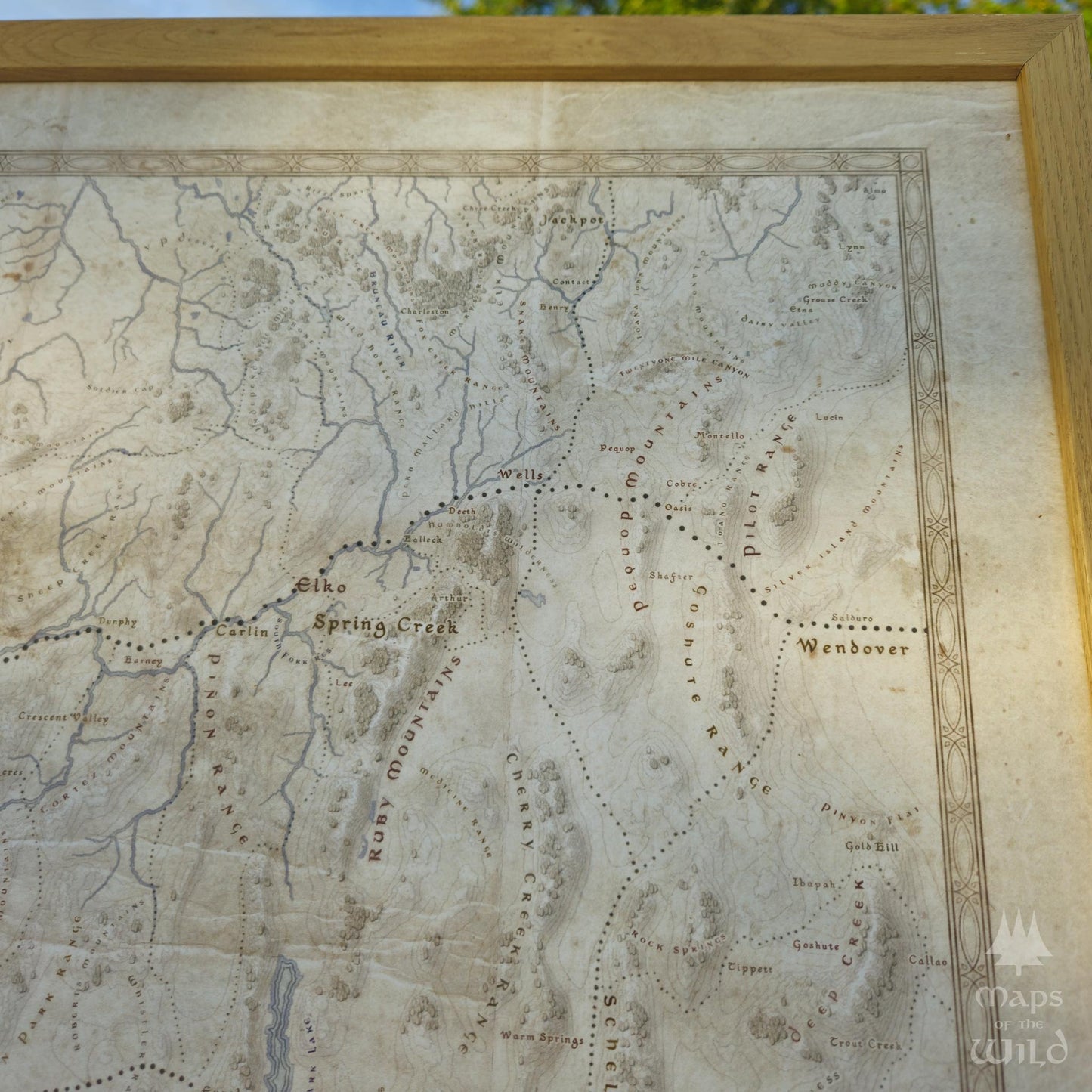 Nevada wall map done in fantasy art style for home and office decor.