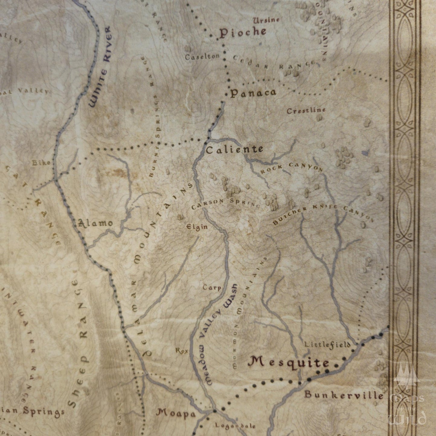 Nevada wall map done in fantasy art style for home and office decor.