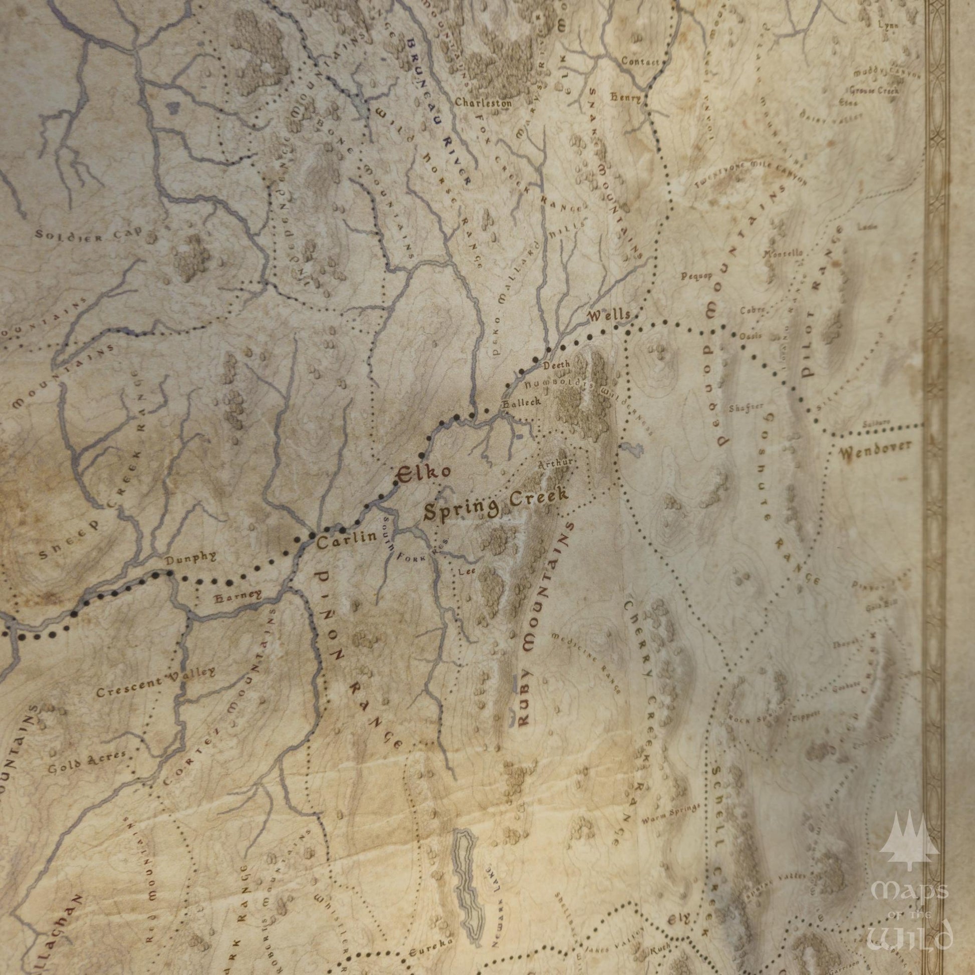Nevada wall map done in fantasy art style for home and office decor.