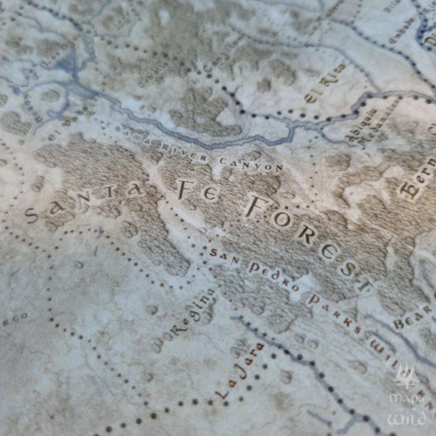 New Mexico wall map done in fantasy art style for home and office decor.