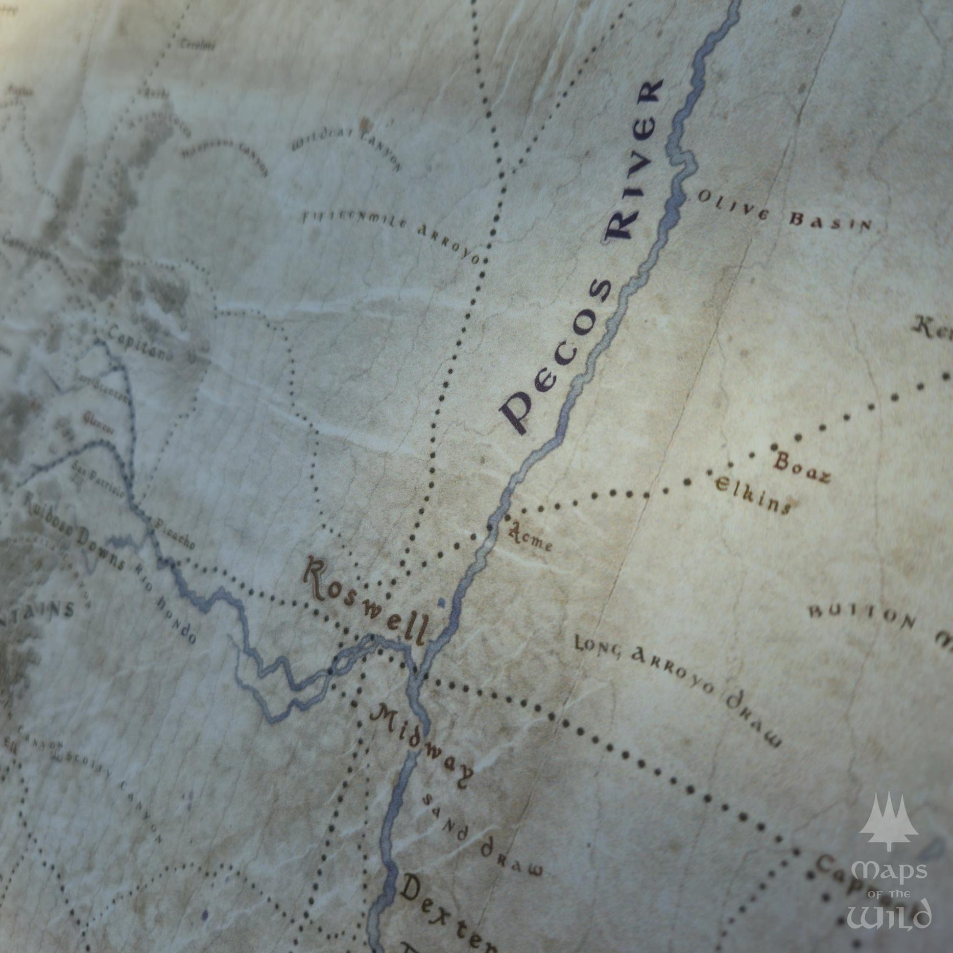 New Mexico wall map done in fantasy art style for home and office decor.