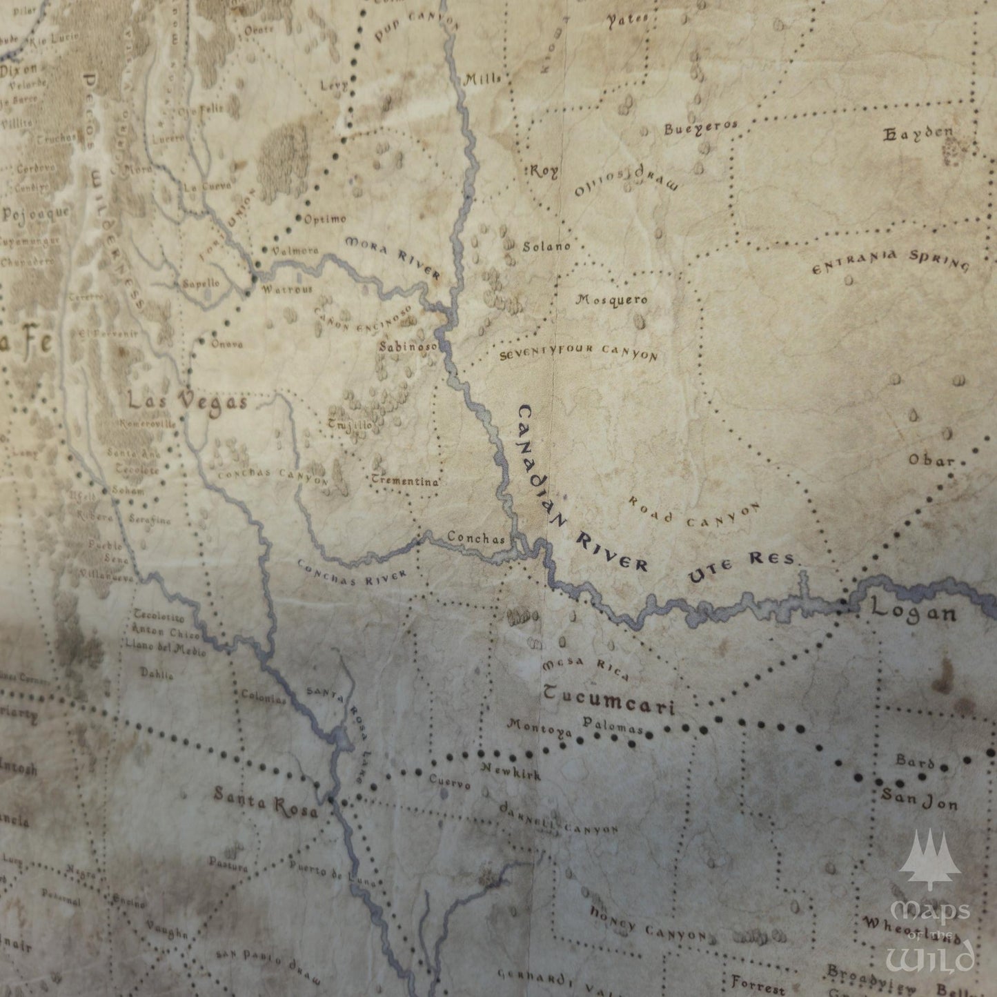 New Mexico wall map done in fantasy art style for home and office decor.