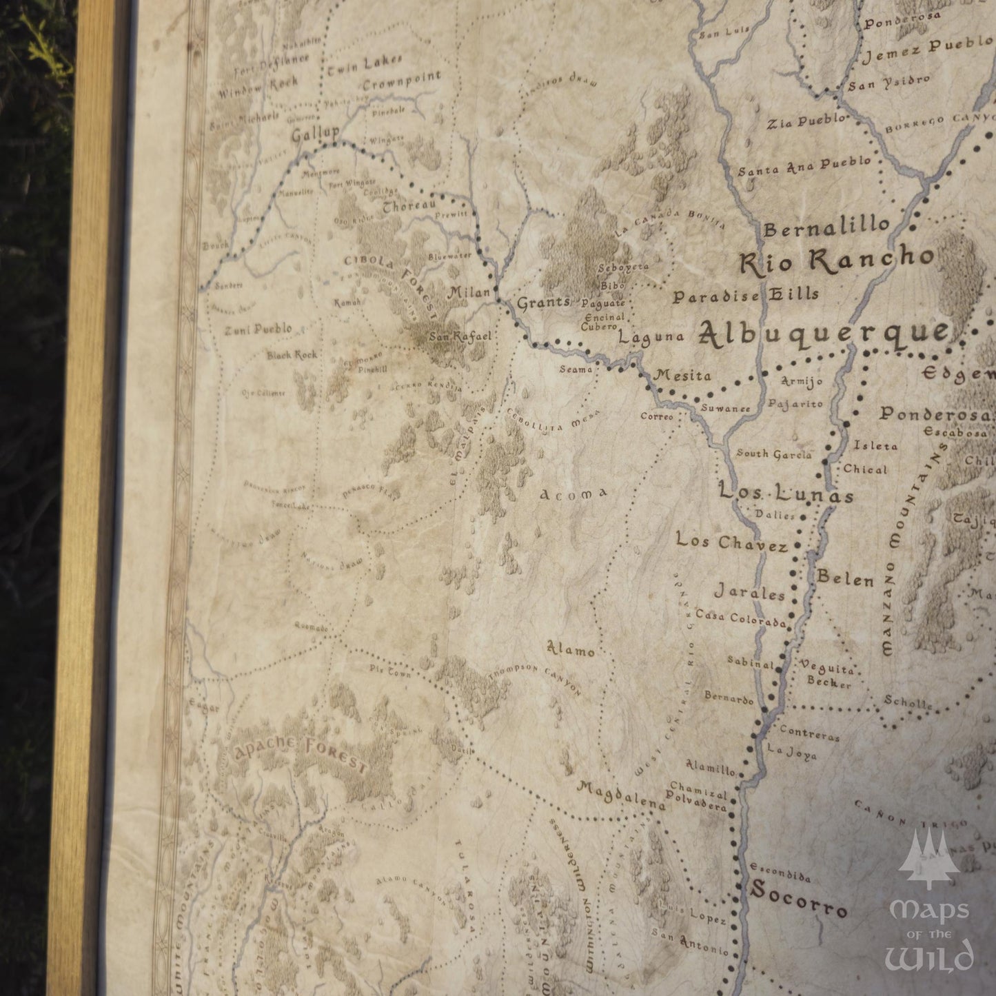 New Mexico wall map done in fantasy art style for home and office decor.