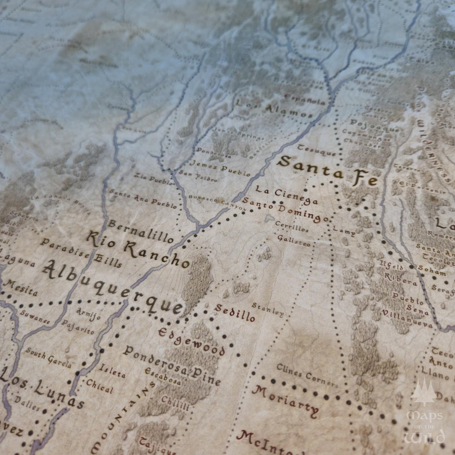 New Mexico wall map done in fantasy art style for home and office decor.