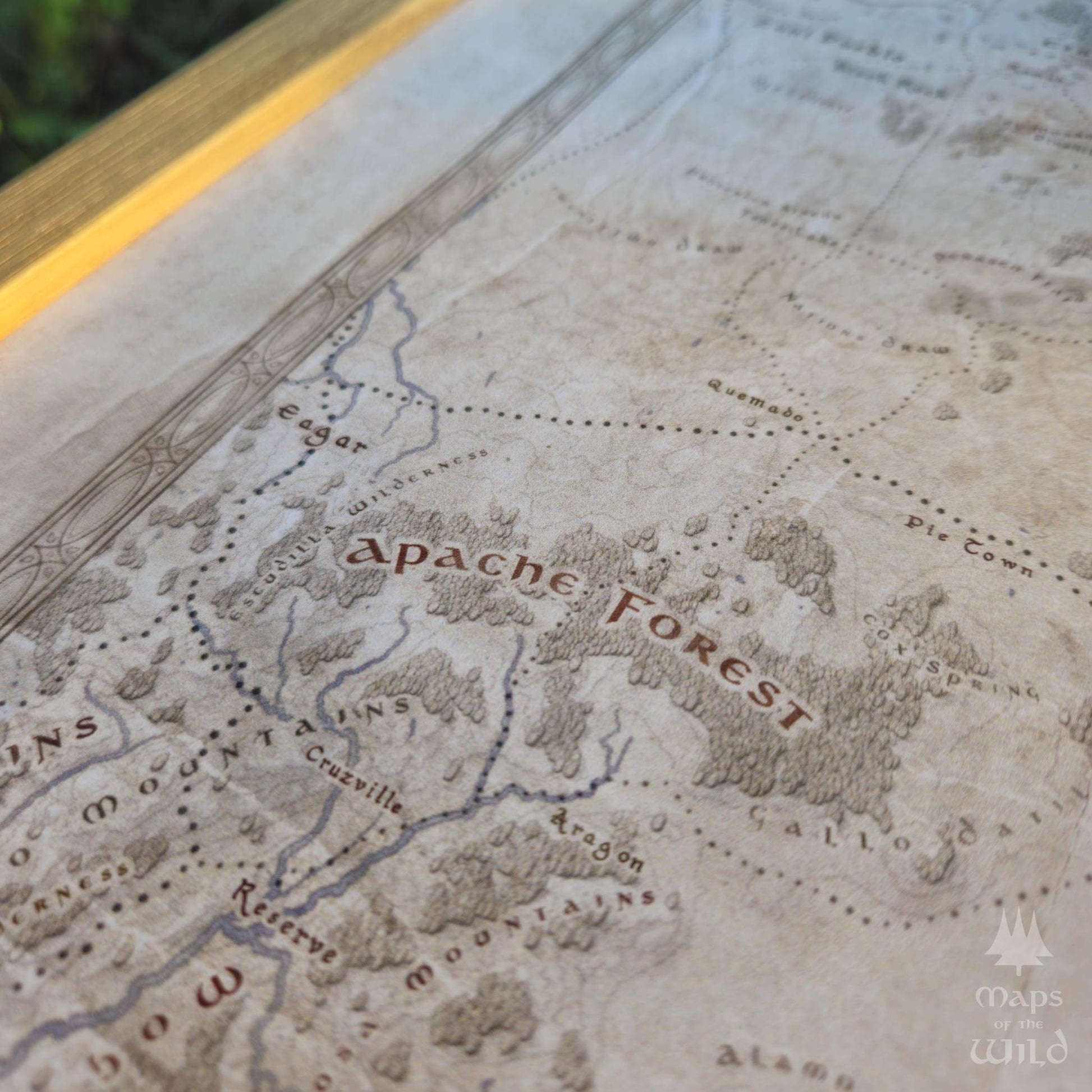 New Mexico wall map done in fantasy art style for home and office decor.