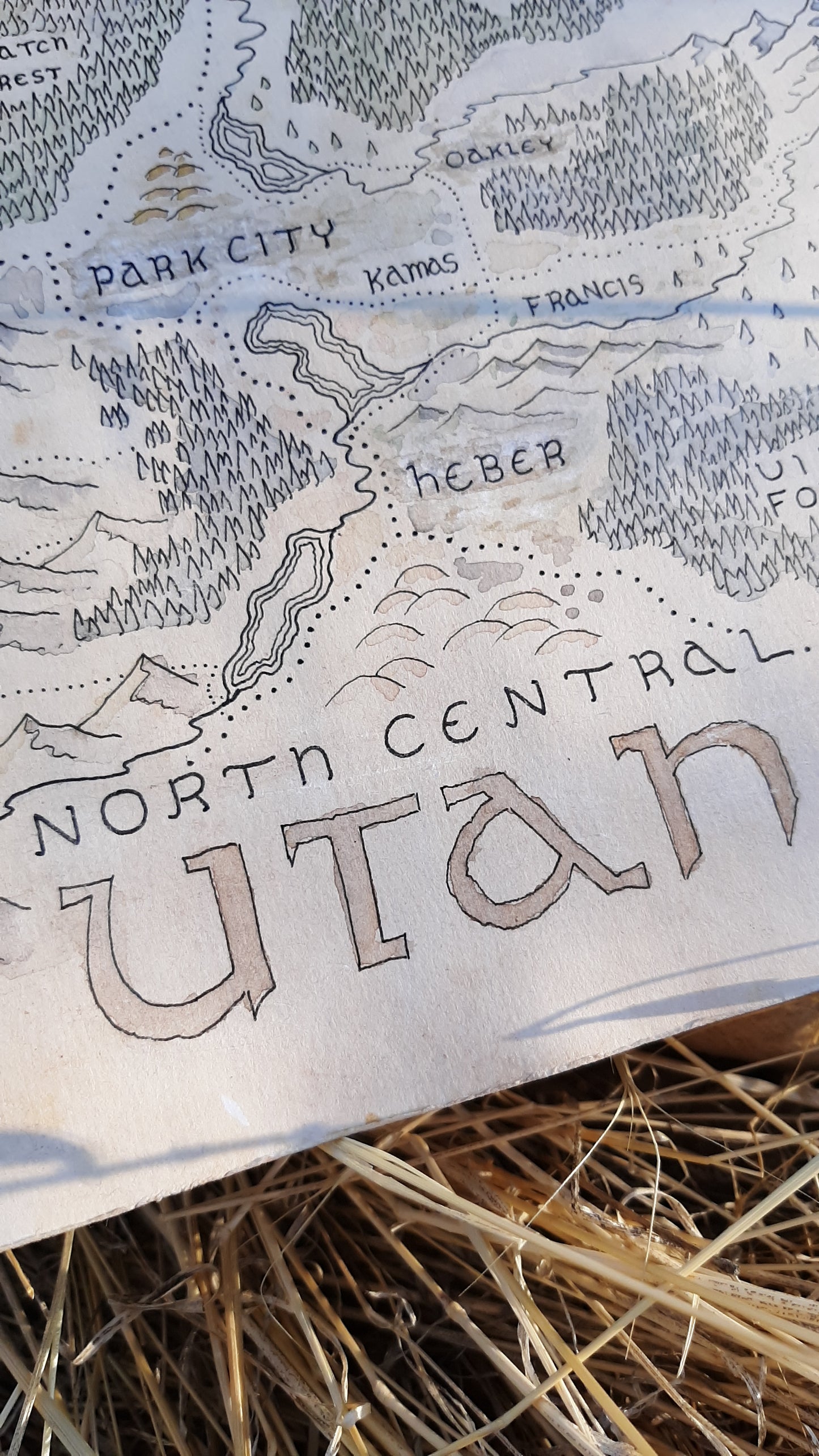 Handmade Fantasy Map - North Central Utah - Pen and Watercolor Original