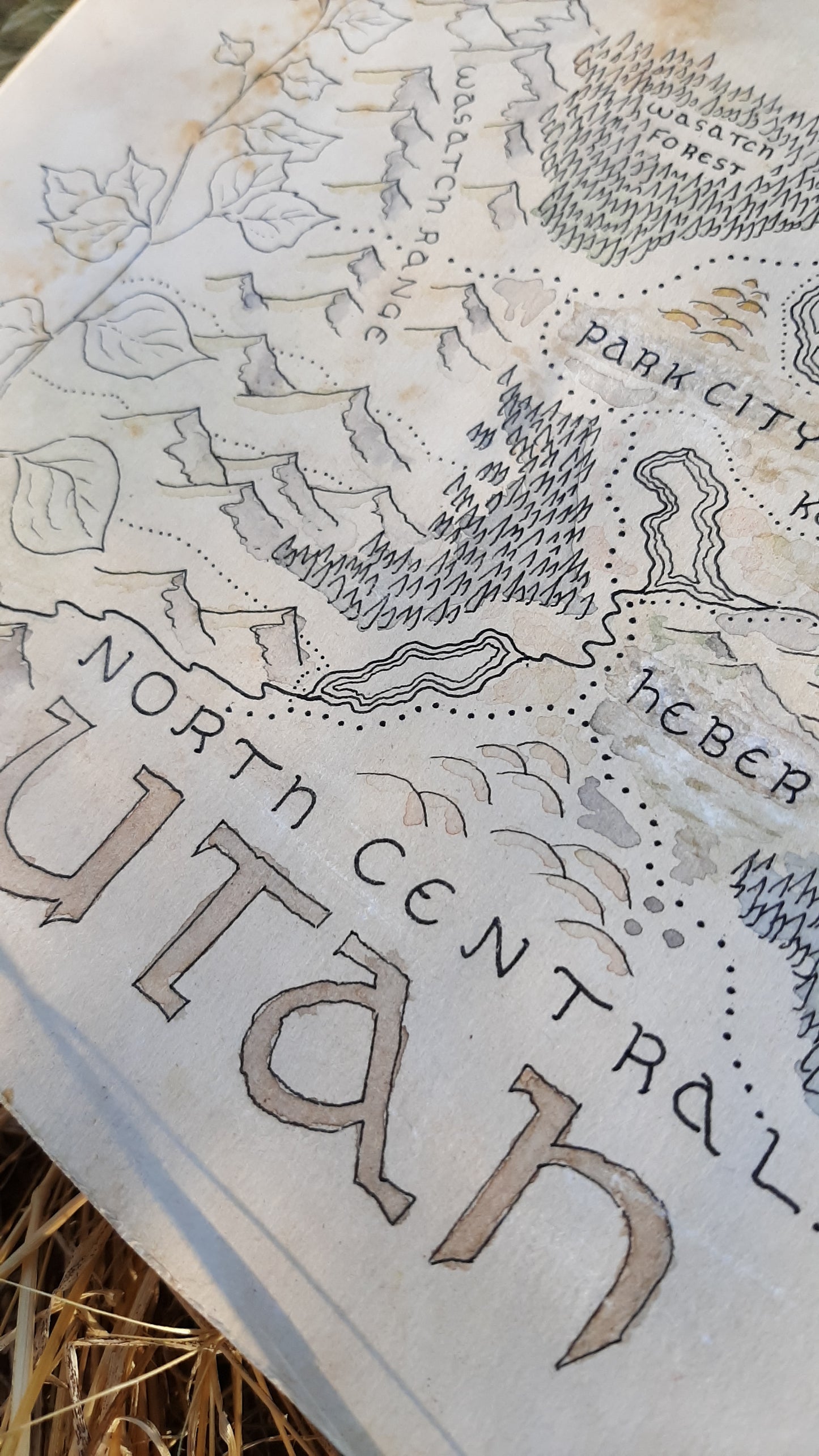 Handmade Fantasy Map - North Central Utah - Pen and Watercolor Original