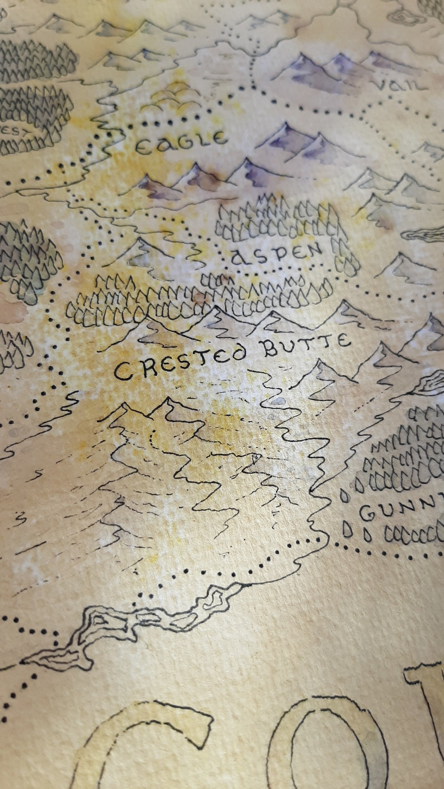 Handmade Fantasy Map - Northern Colorado - Pen and Watercolor Original