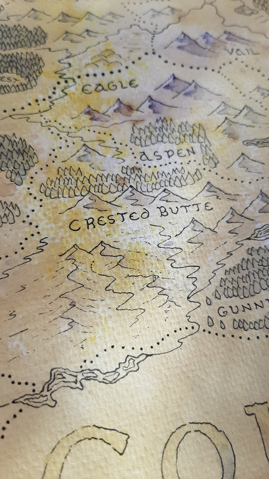 Handmade Fantasy Map - Northern Colorado - Pen and Watercolor Original