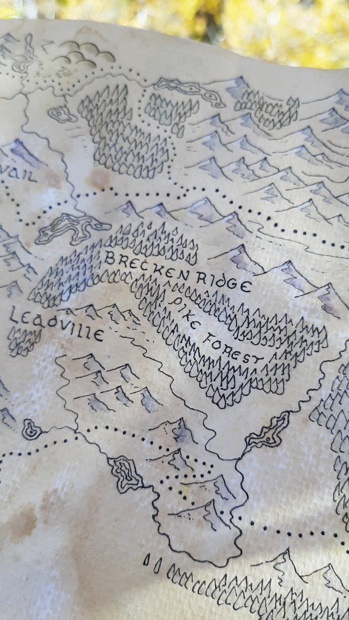 Handmade Fantasy Map - Northern Colorado - Pen and Watercolor Original