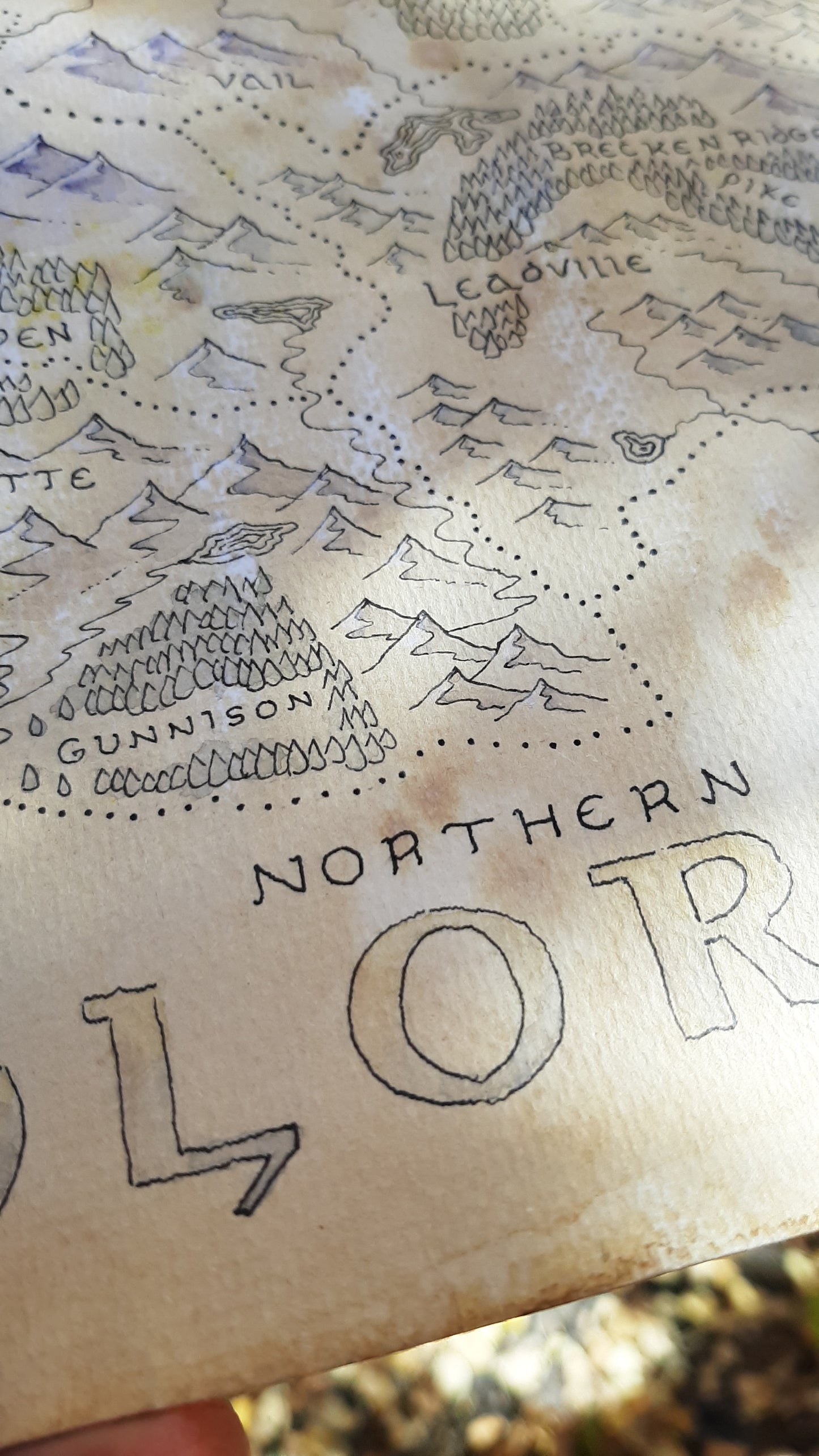 Handmade Fantasy Map - Northern Colorado - Pen and Watercolor Original
