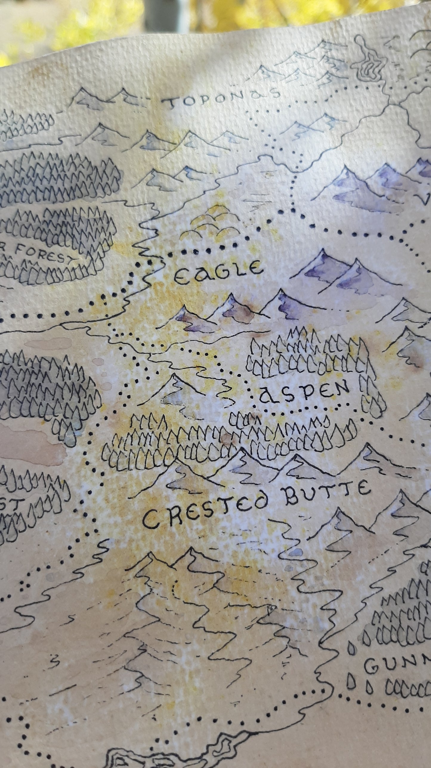 Handmade Fantasy Map - Northern Colorado - Pen and Watercolor Original