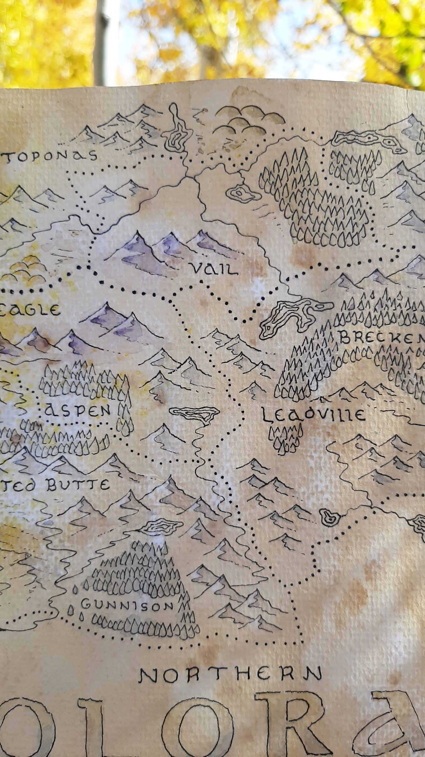 Handmade Fantasy Map - Northern Colorado - Pen and Watercolor Original
