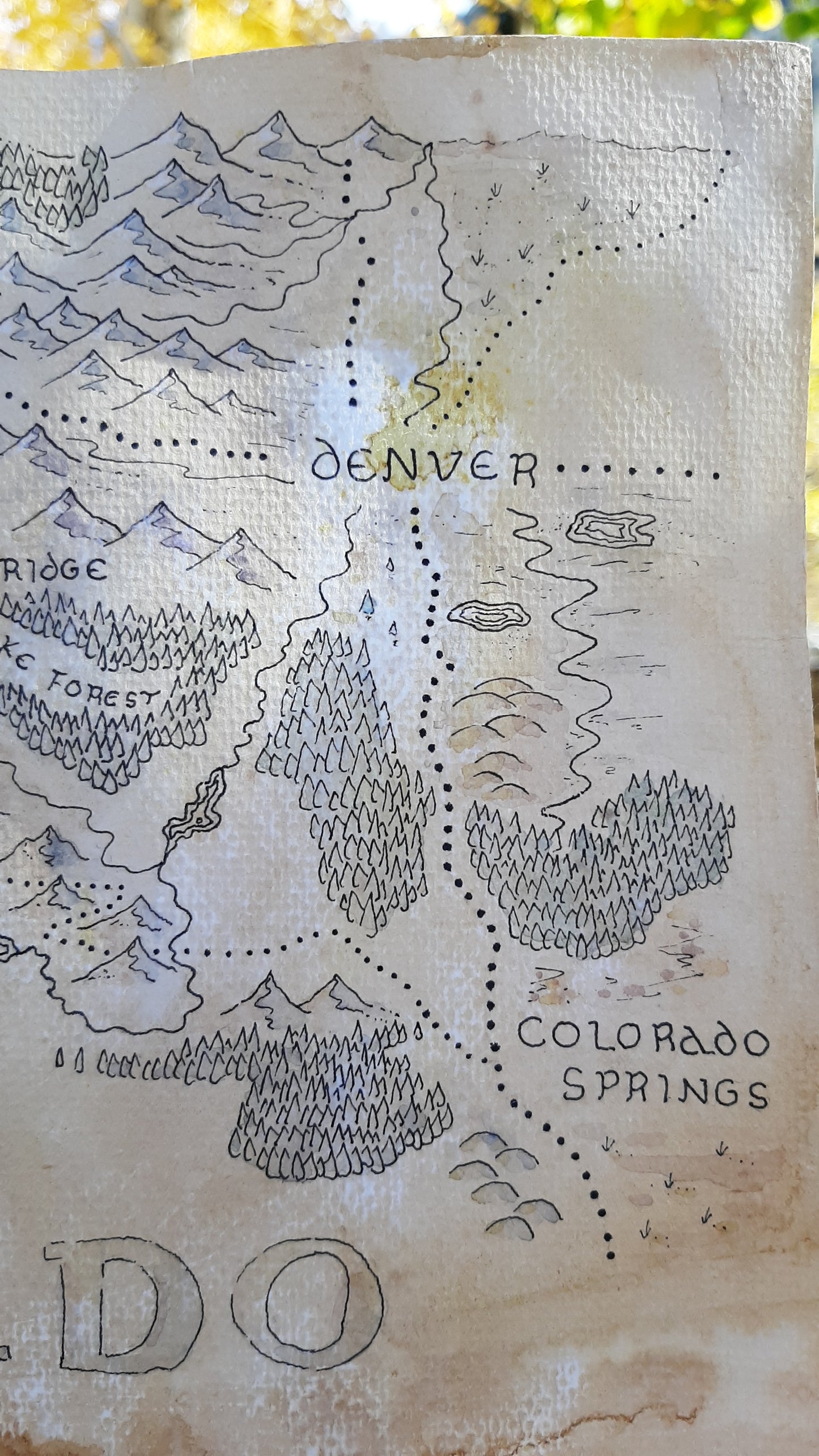 Handmade Fantasy Map - Northern Colorado - Pen and Watercolor Original