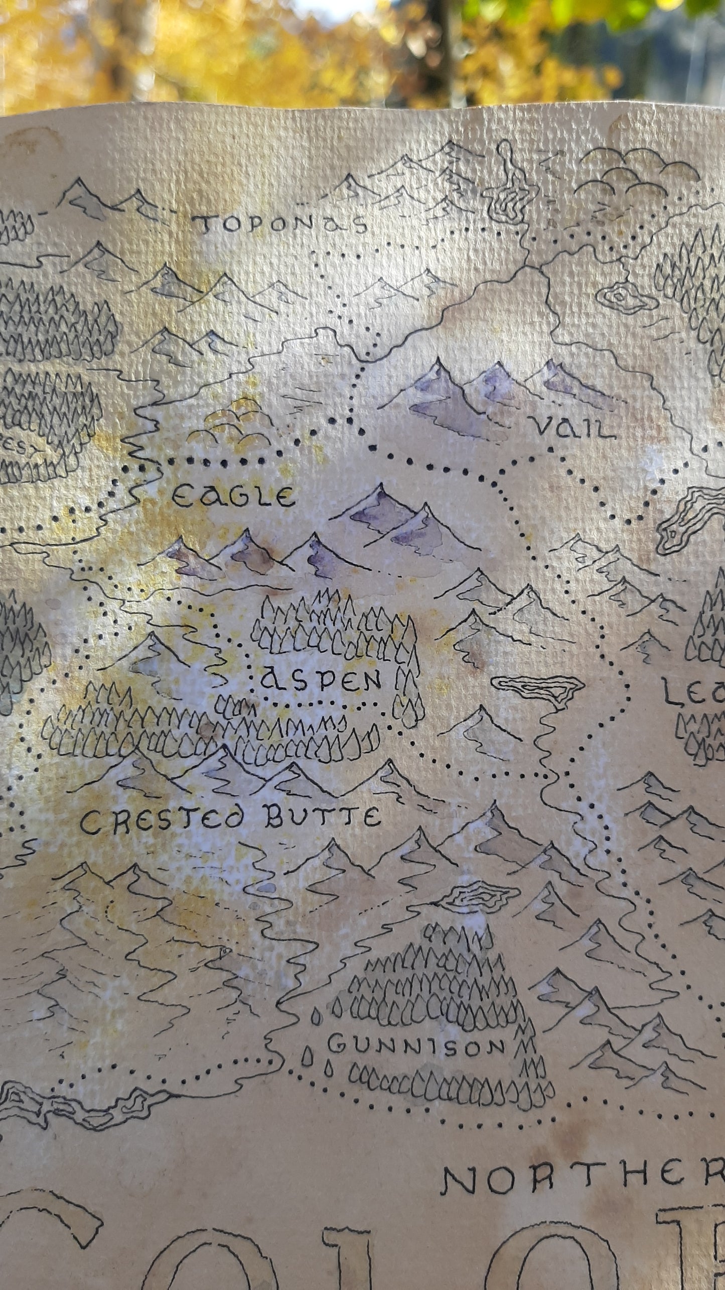 Handmade Fantasy Map - Northern Colorado - Pen and Watercolor Original