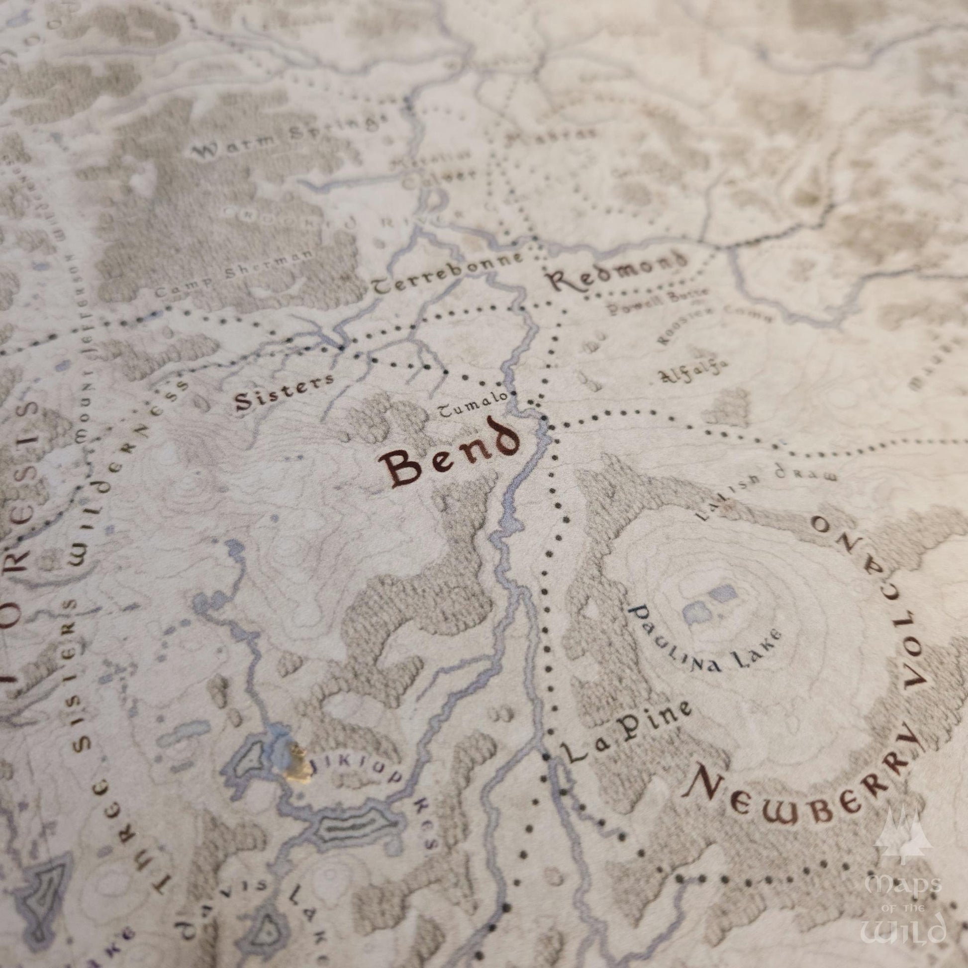 Oregon wall map done in fantasy art style for home and office decor.