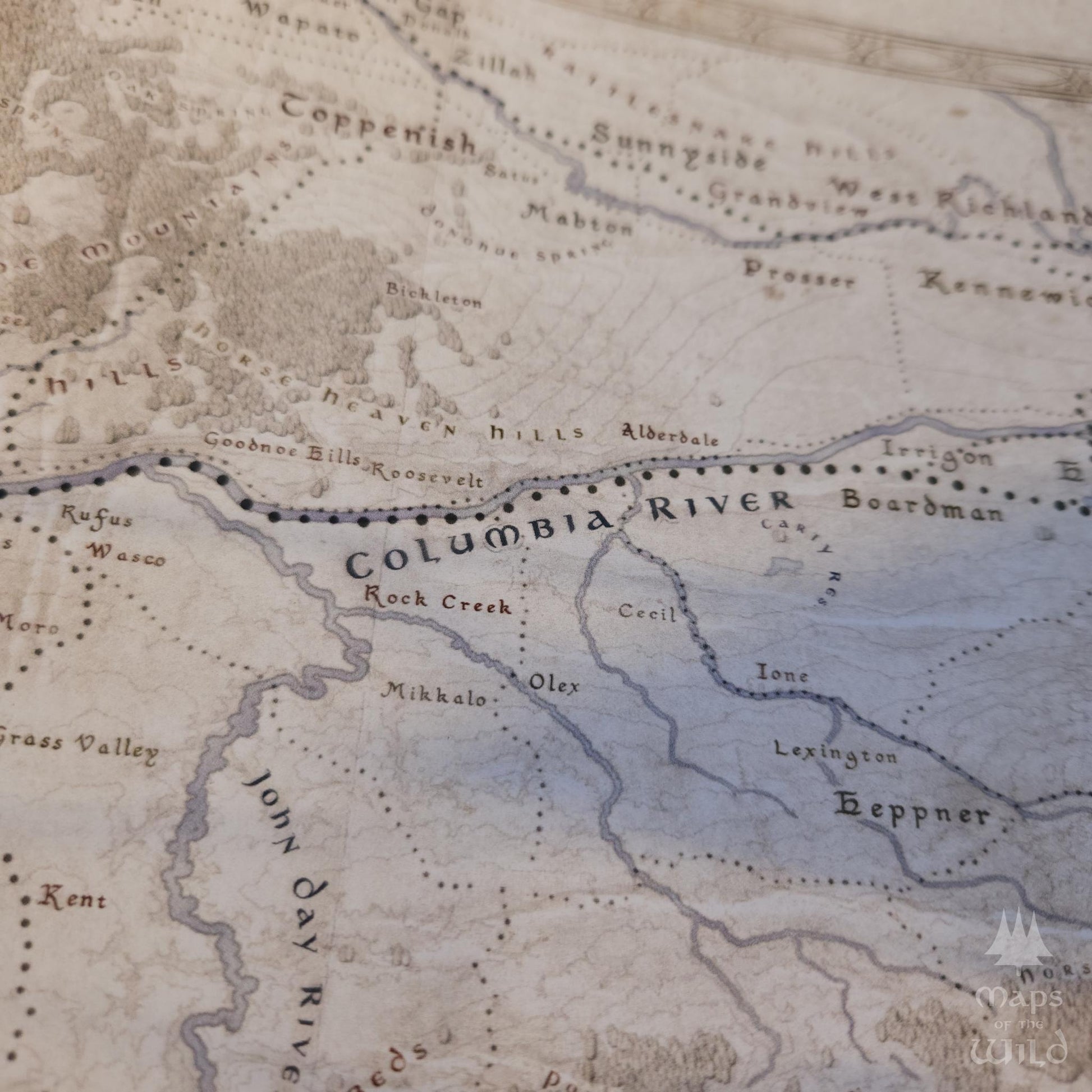 Oregon wall map done in fantasy art style for home and office decor.