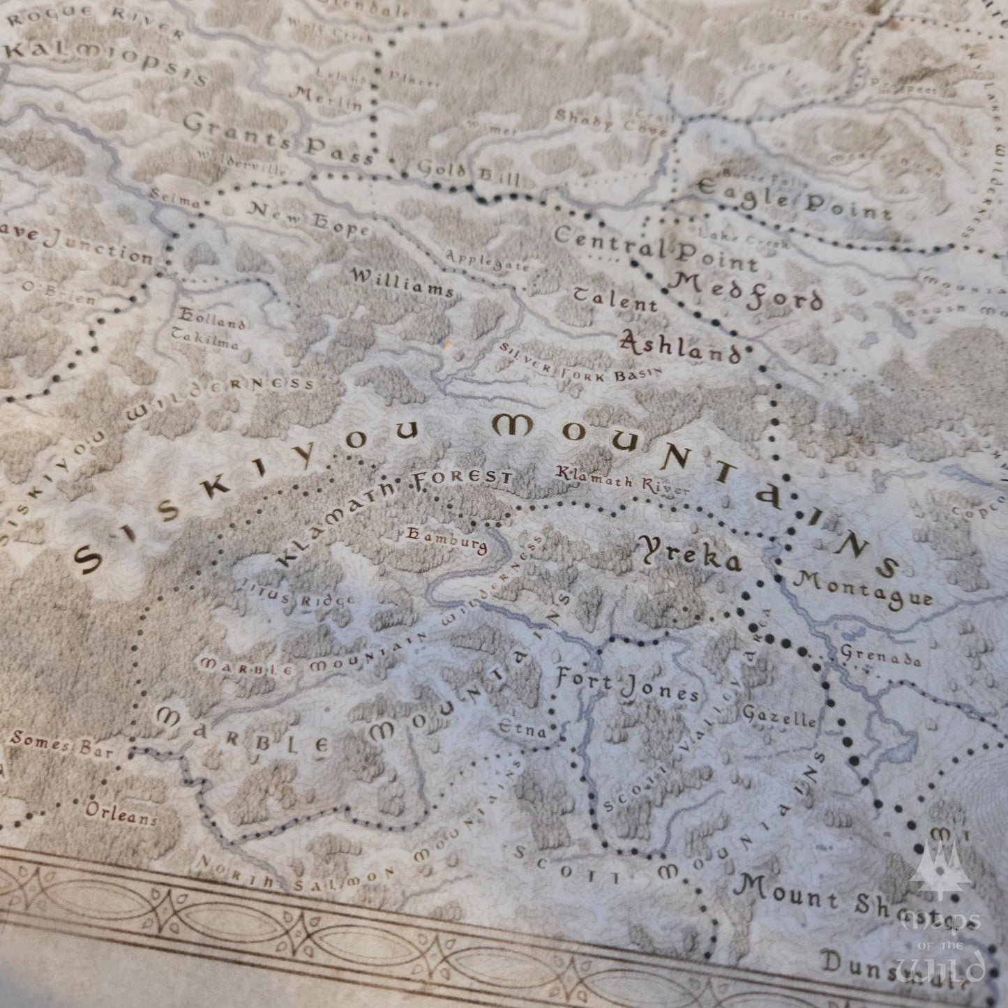 Oregon wall map done in fantasy art style for home and office decor.