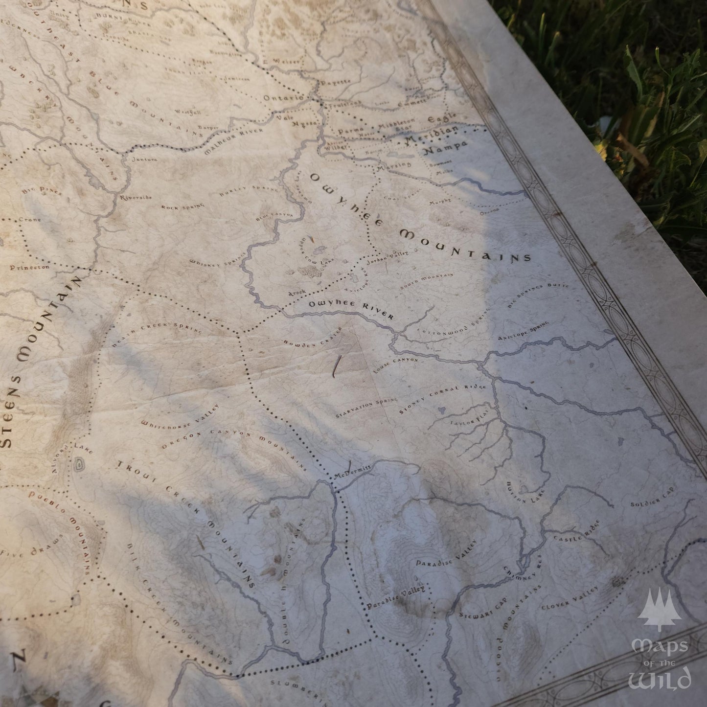 Oregon wall map done in fantasy art style for home and office decor.