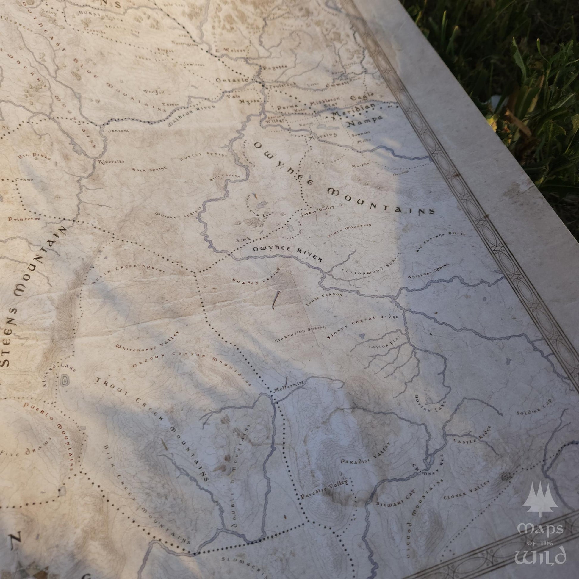 Oregon wall map done in fantasy art style for home and office decor.
