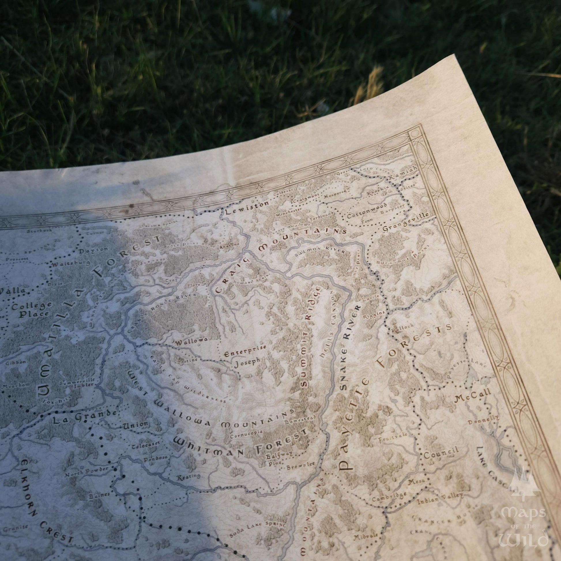 Oregon wall map done in fantasy art style for home and office decor.