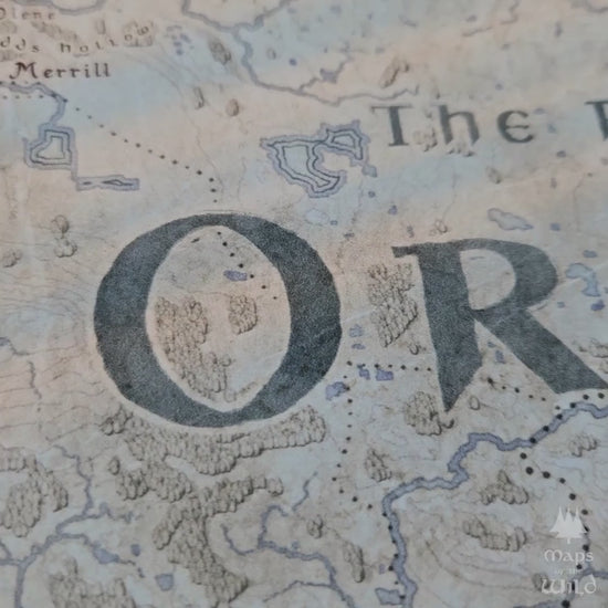 Oregon wall map done in fantasy art style for home and office decor.