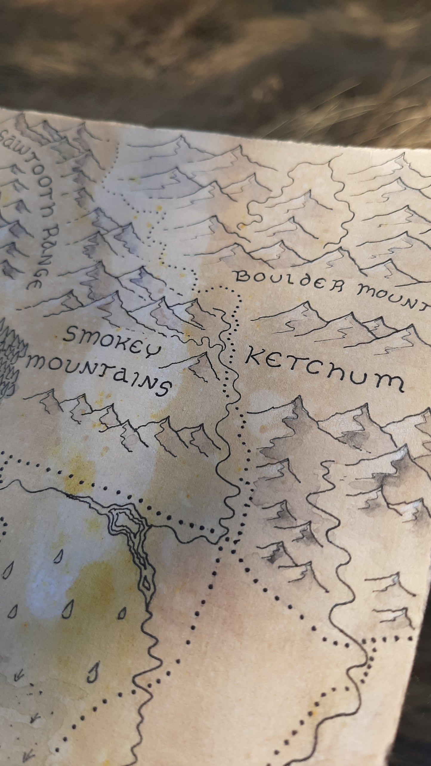 Handmade Fantasy Map - Southwest Idaho - Pen and Watercolor Original