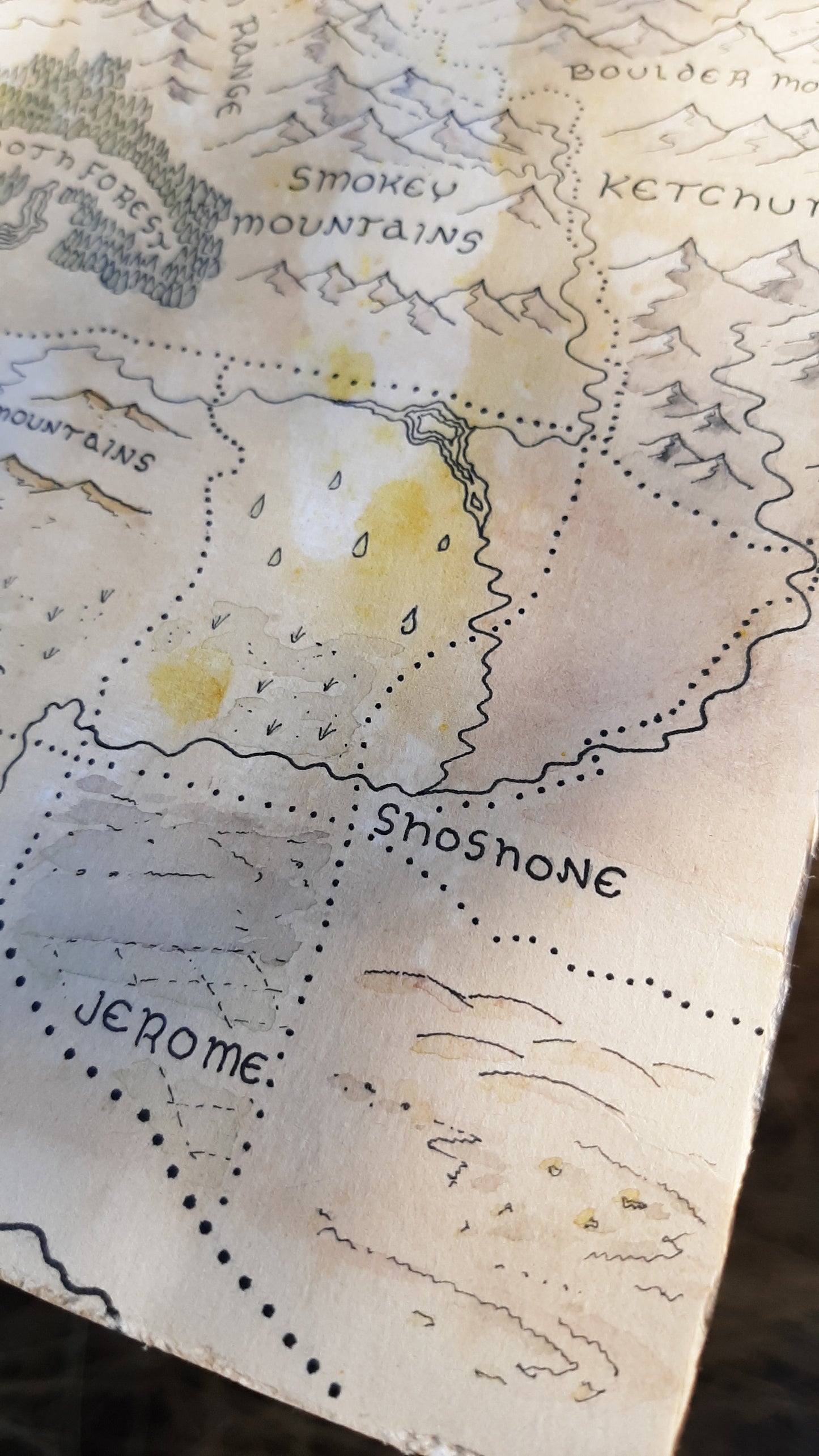 Handmade Fantasy Map - Southwest Idaho - Pen and Watercolor Original