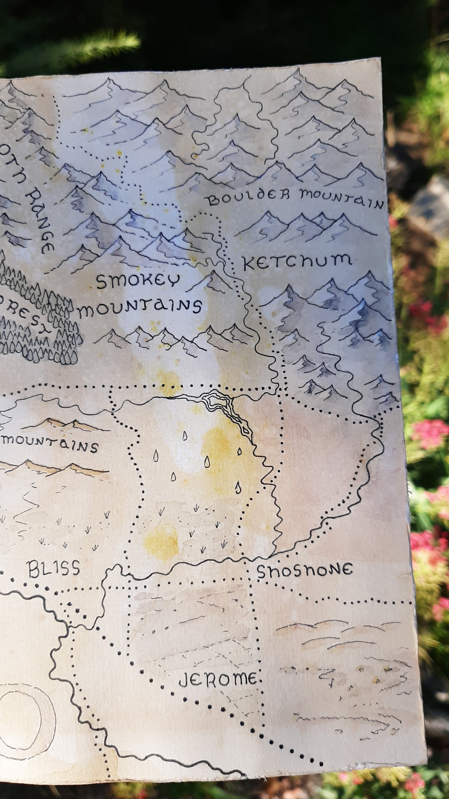 Handmade Fantasy Map - Southwest Idaho - Pen and Watercolor Original