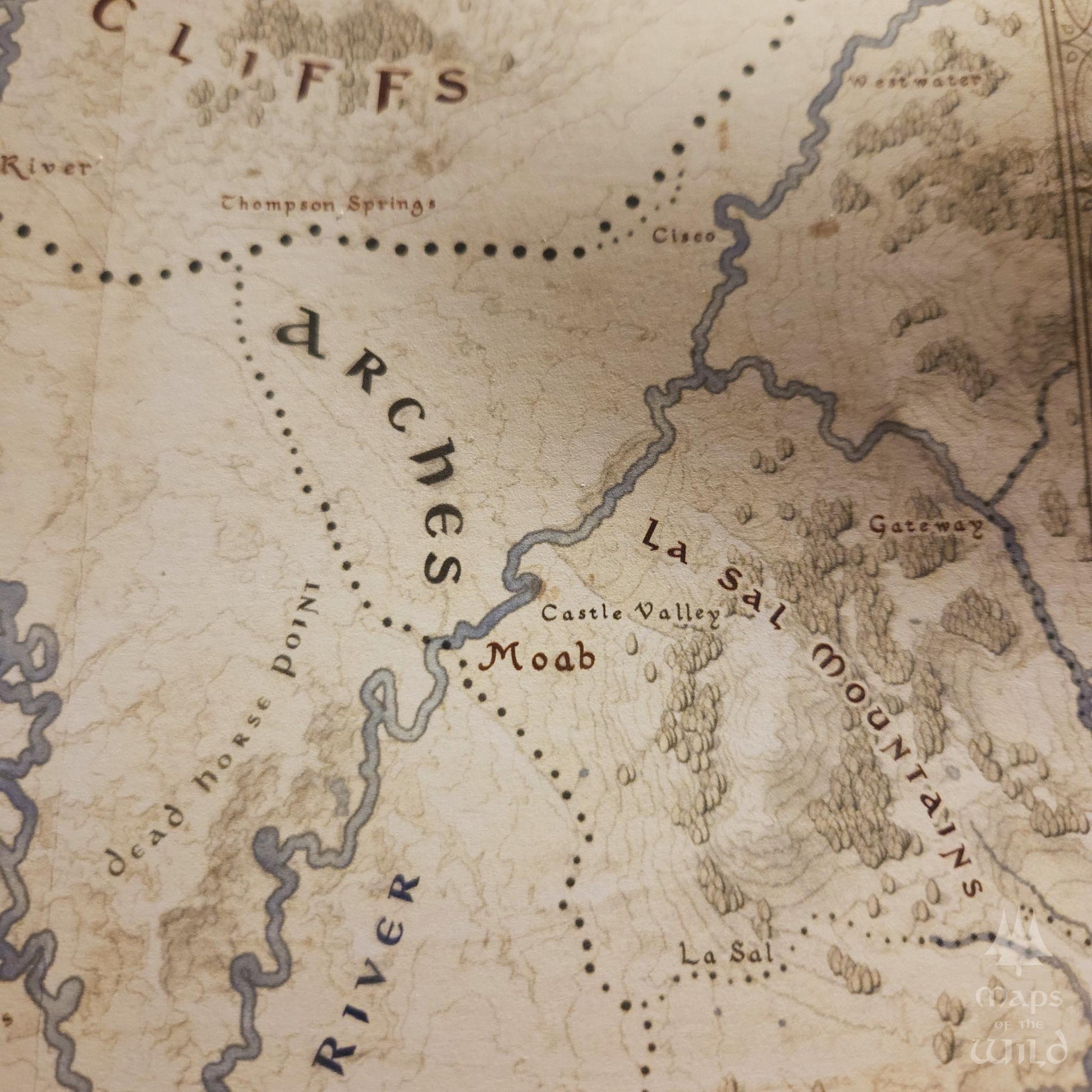 Utah wall map done in fantasy art style for home and office decor.