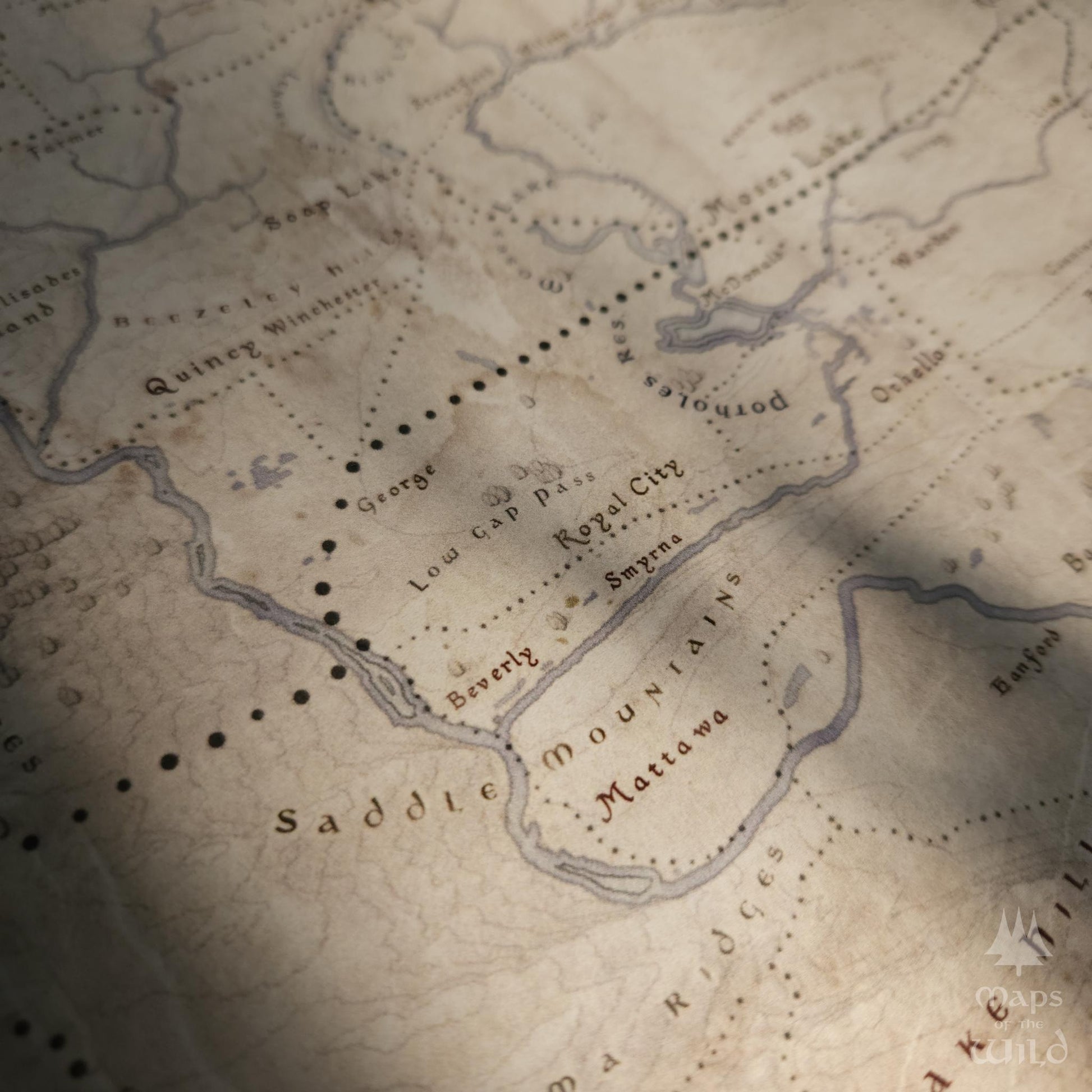 Washington wall map done in fantasy art style for home and office decor.