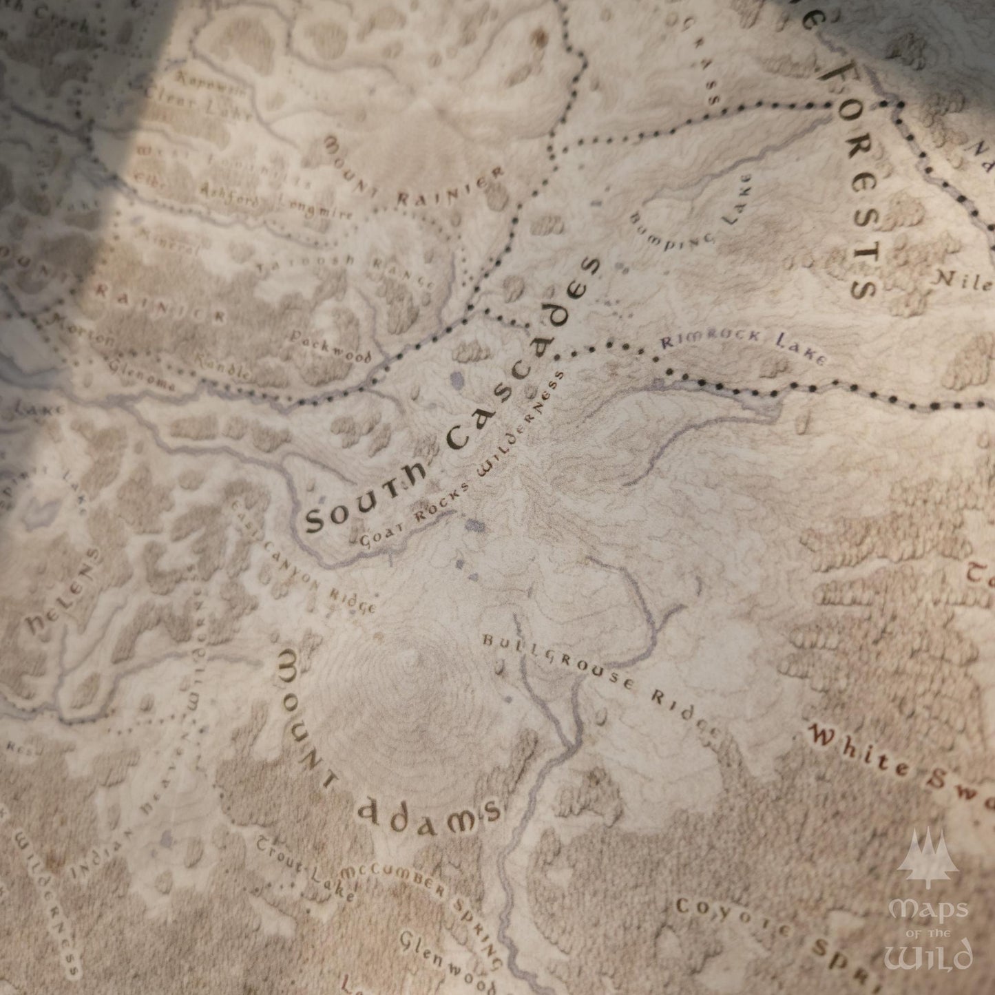Washington wall map done in fantasy art style for home and office decor.