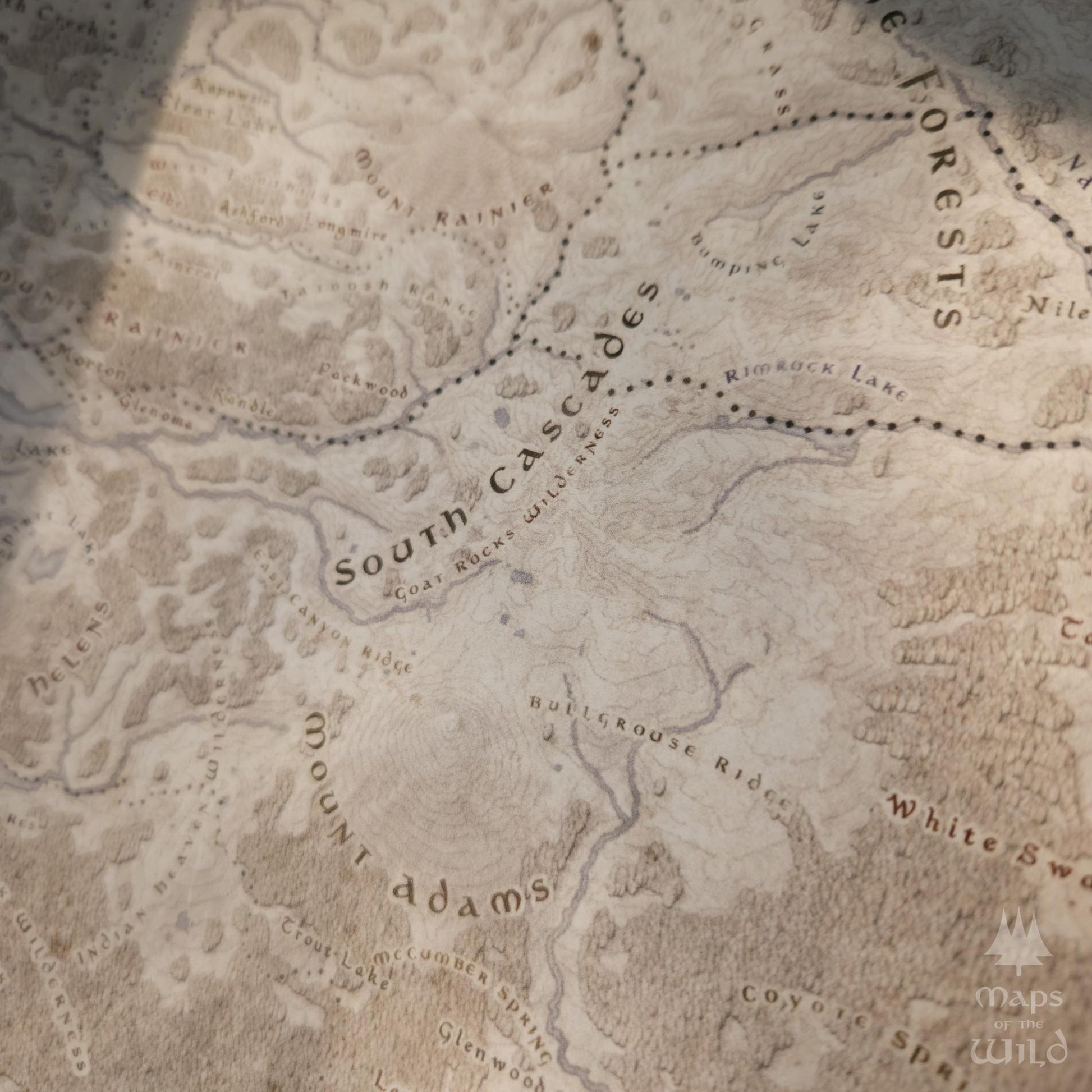 Washington wall map done in fantasy art style for home and office decor.