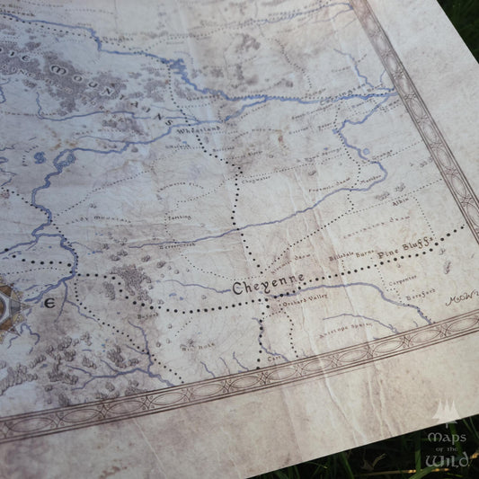 Wyoming wall map done in fantasy art style for home and office decor.